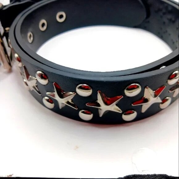 Gothic Stars and Studs Leather Belt + Studded Bracelet Unisex Black- New - Picture 4 of 9